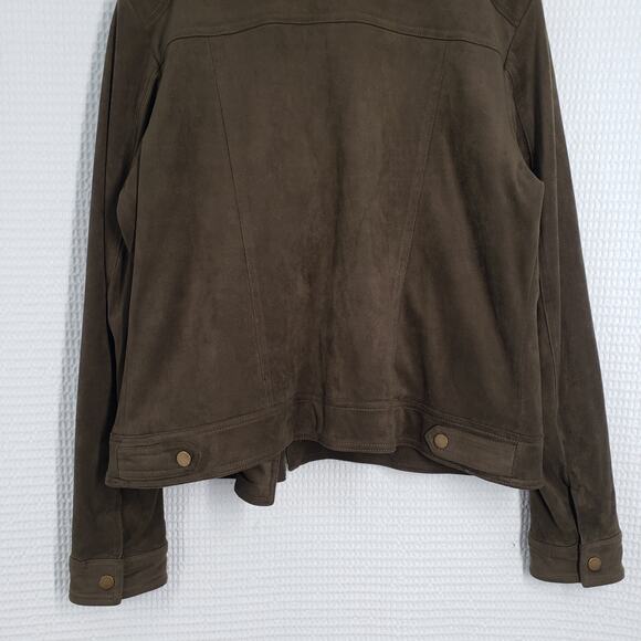 New York & Company Moto Jacket Women Large Green Faux Suede Biker Full Zip Boho - Picture 14 of 16